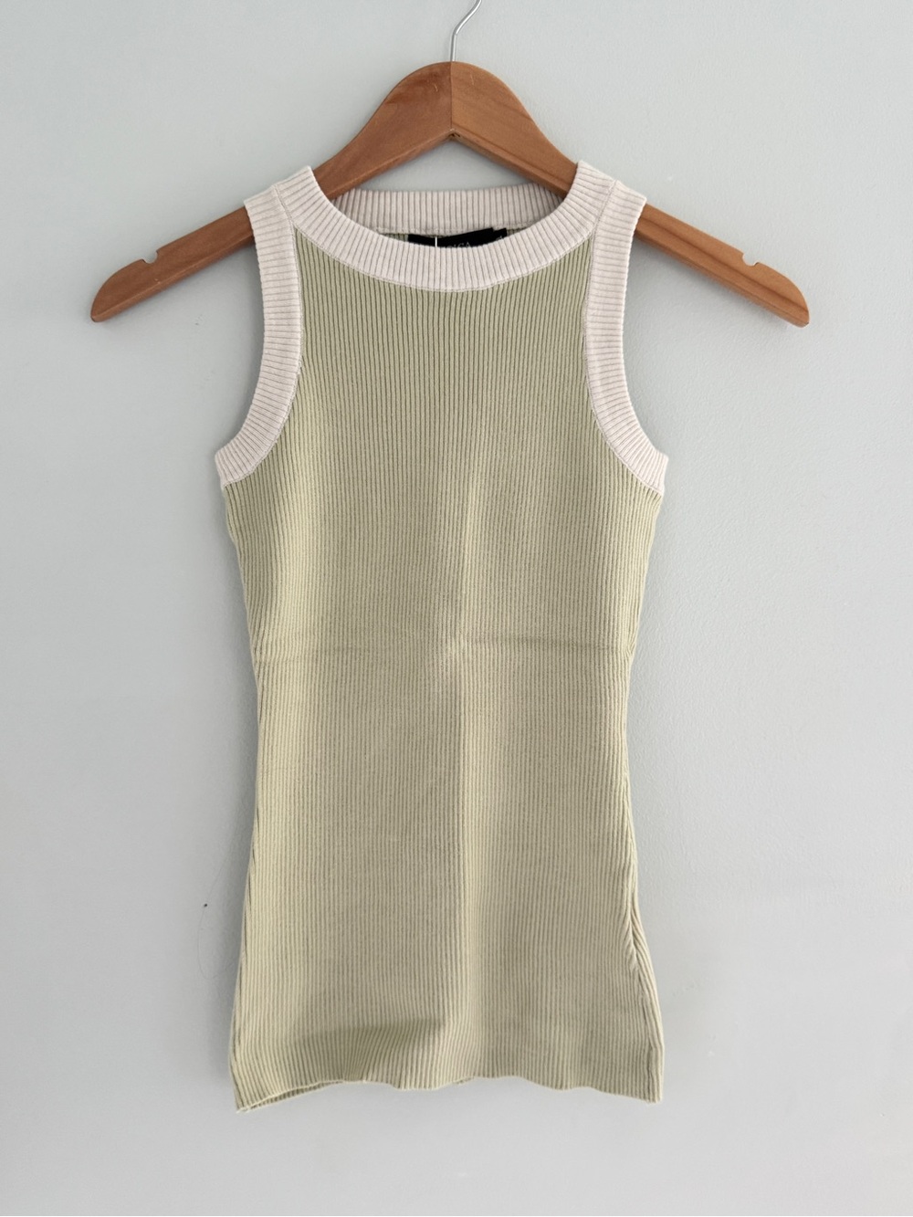 🌼 3/$15 SALE Sleeveless Ribbed Tank in Light Sage with Cream Trim